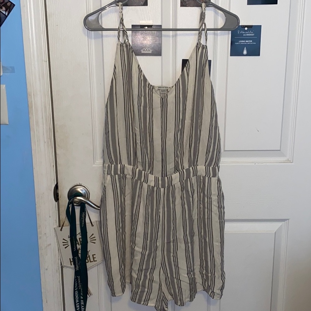 Grey and white stripe romper from American Eagle